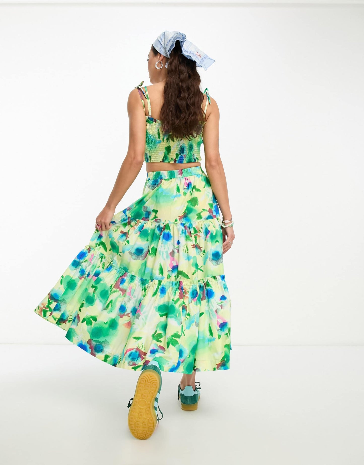 Damson Madder painterly floral bow detail crop cami co-ord in multi