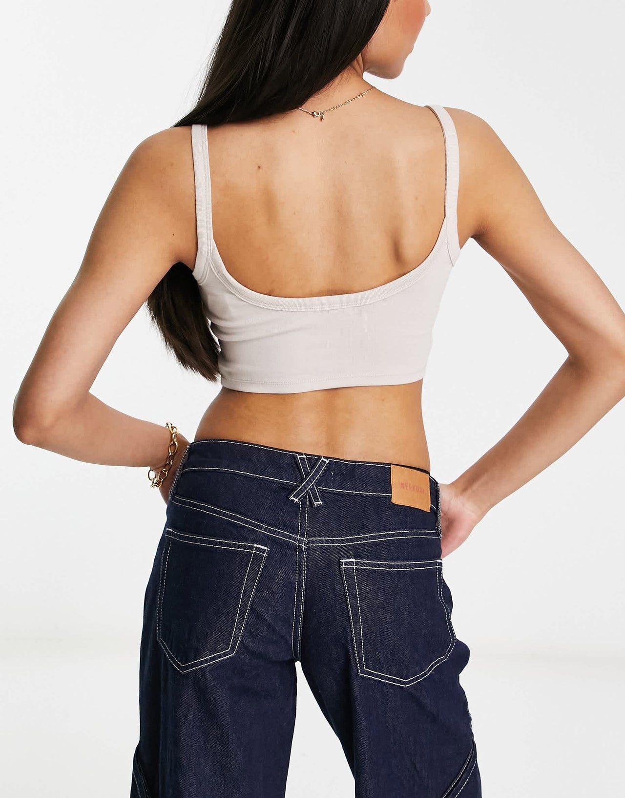 Bershka cropped bralet vest top 2 pack in beige and navy