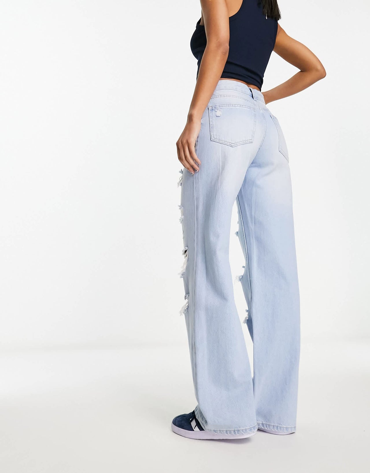Bershka high waisted ripped ultra wide leg jeans in bleach wash