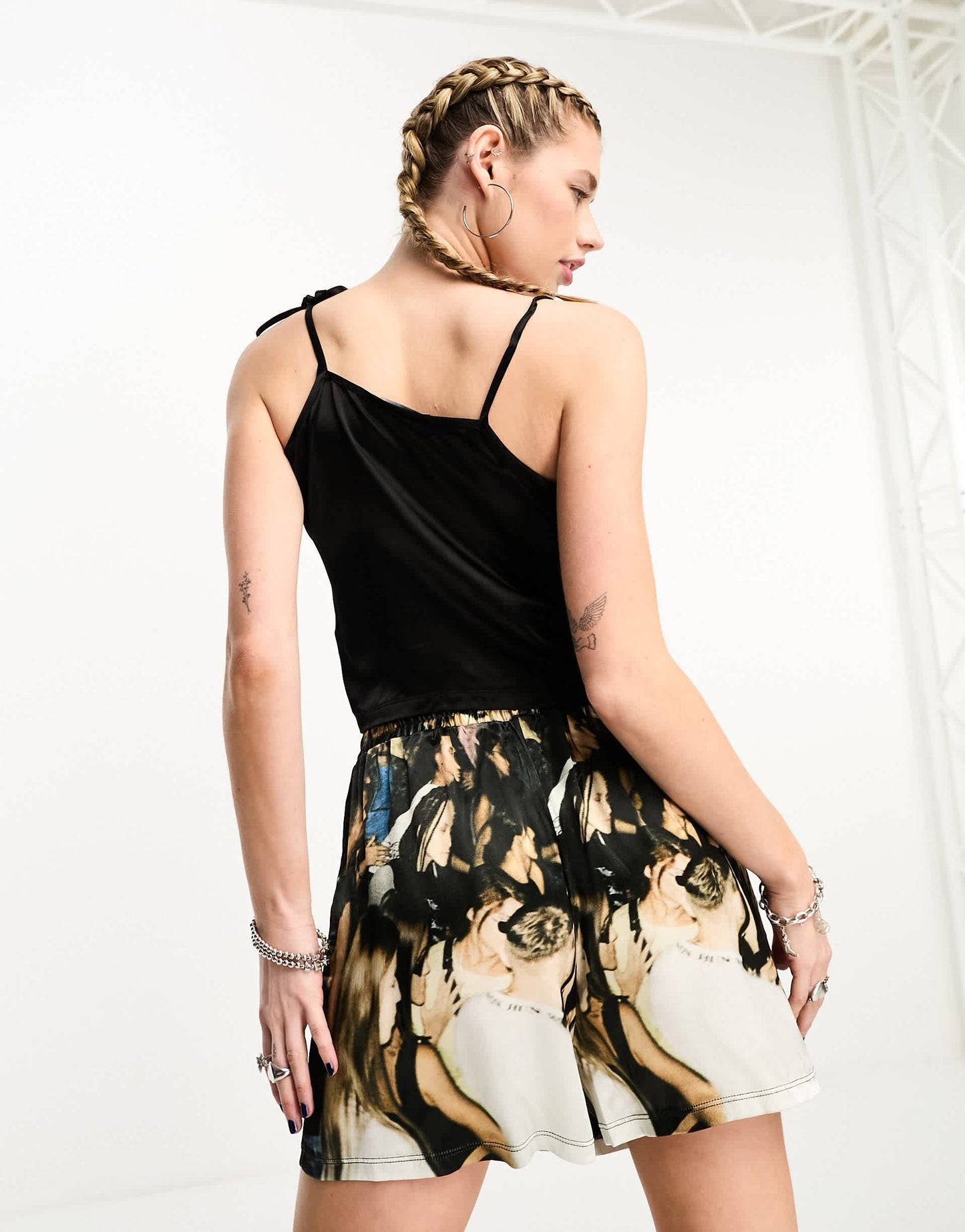 Basic Pleasure Mode party people tie shoulder satin cami co-ord in multi
