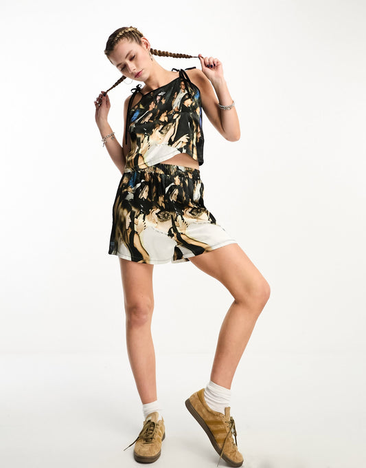 Basic Pleasure Mode party people relaxed boyfriend shorts co-ord in multi