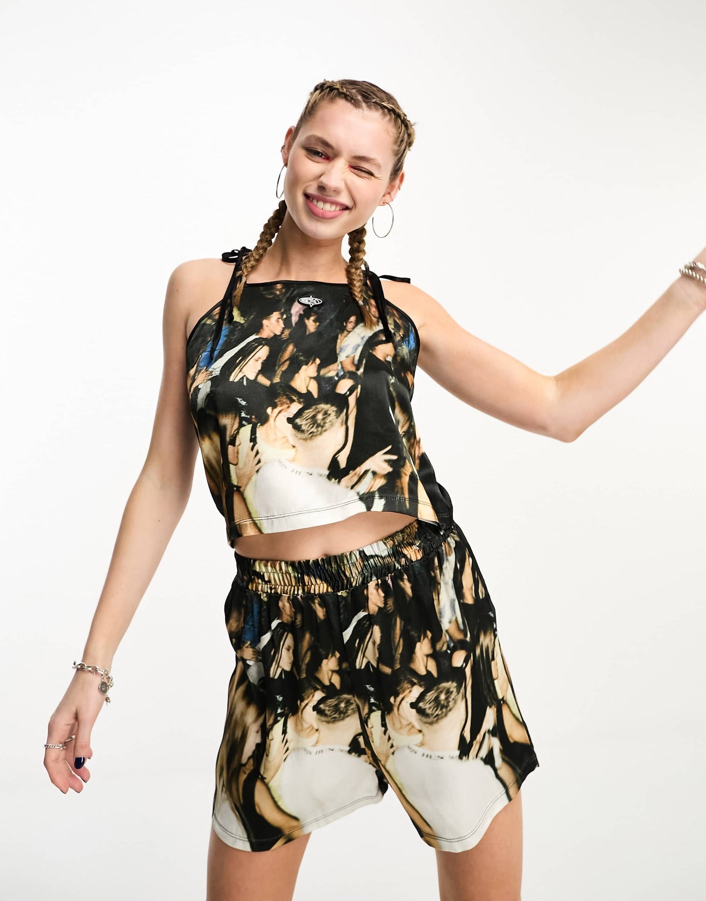Basic Pleasure Mode party people relaxed boyfriend shorts co-ord in multi