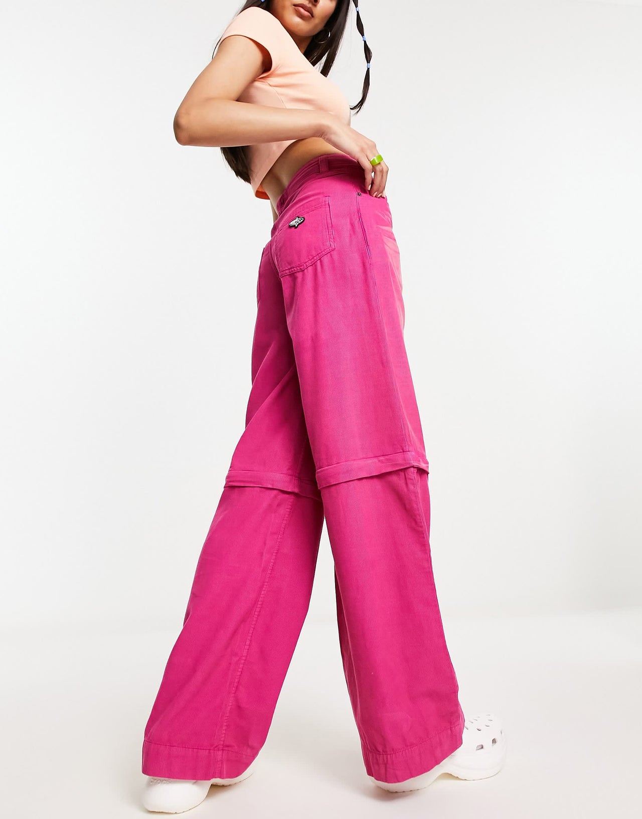 Basic Pleasure Mode acid wash zip-off jumbo cords in pink