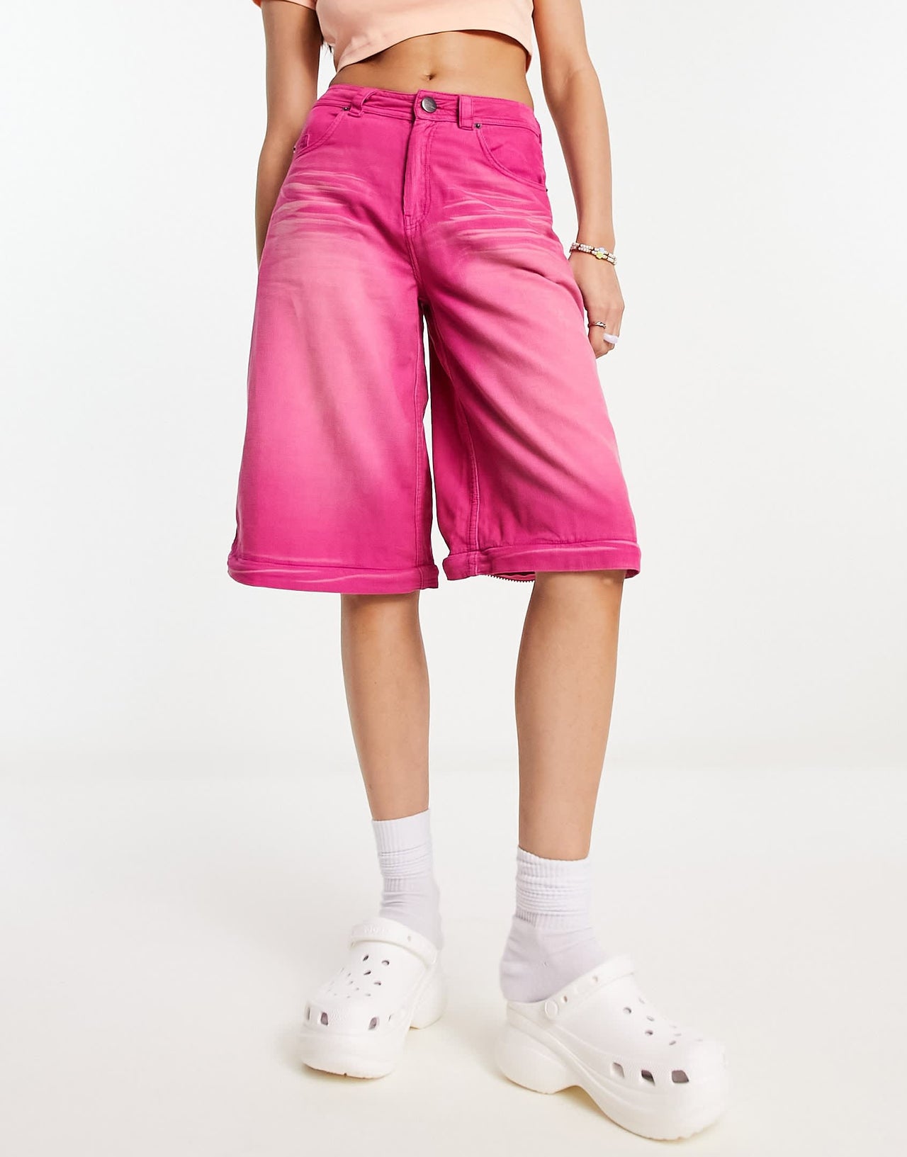 Basic Pleasure Mode acid wash zip-off jumbo cords in pink