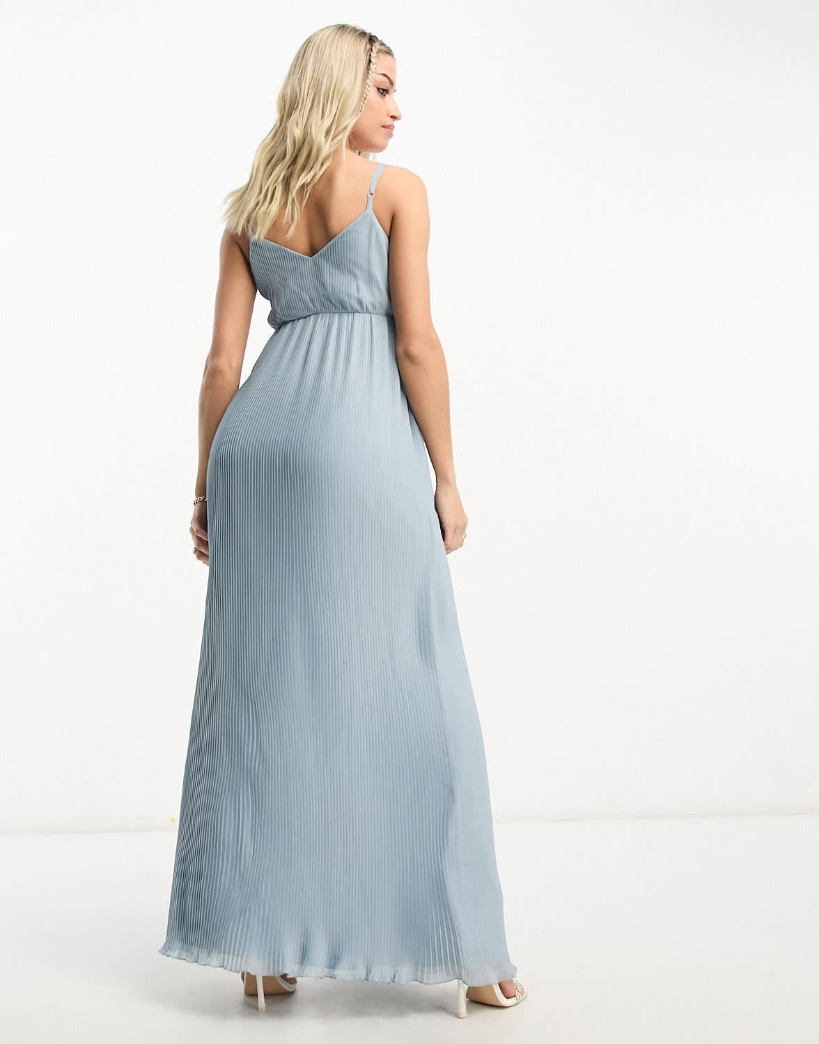 ASOS DESIGN Maternity Exclusive chiffon pleat cami wrap maxi dress in slate blue