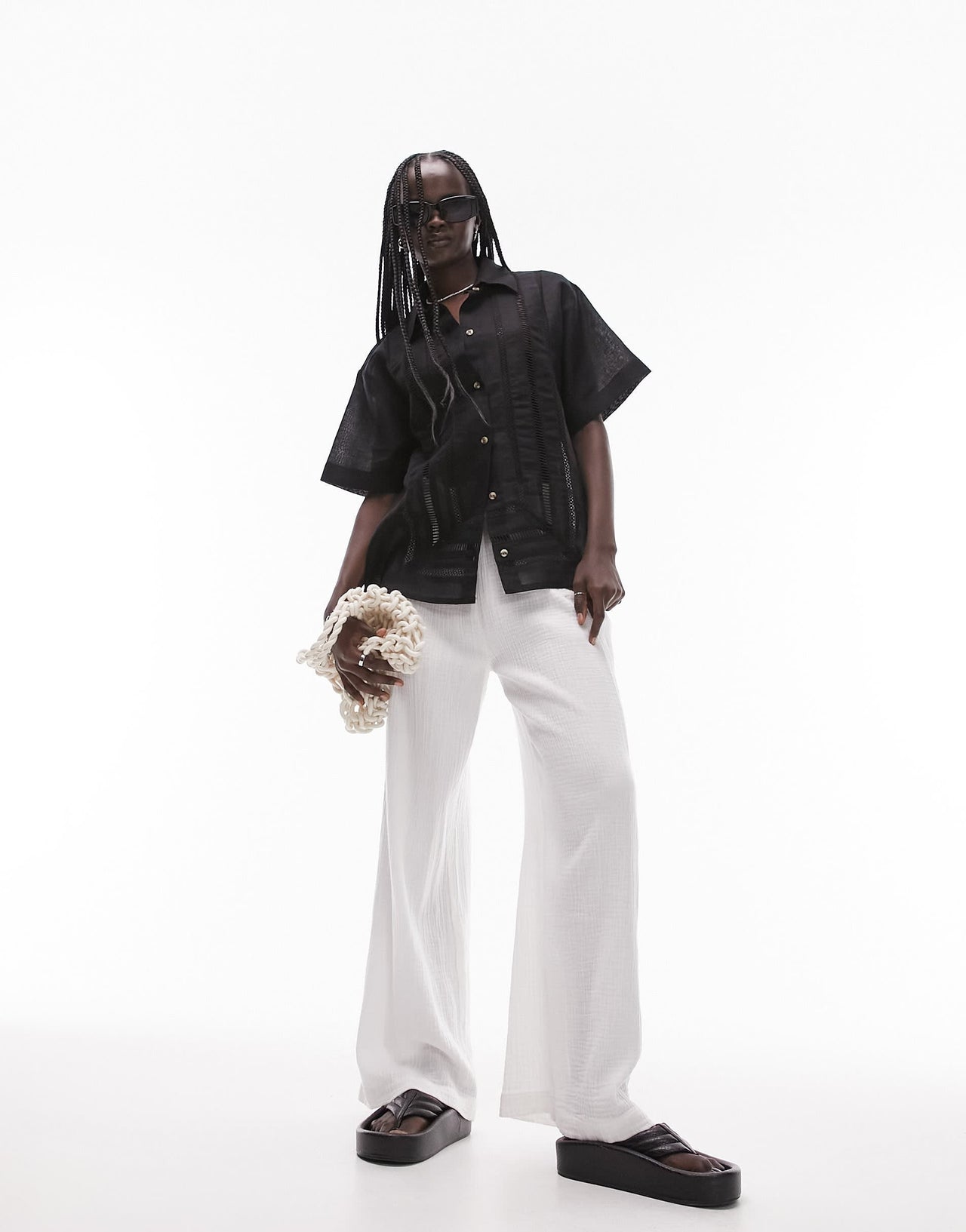 Topshop short sleeve ladder insert shirt in black