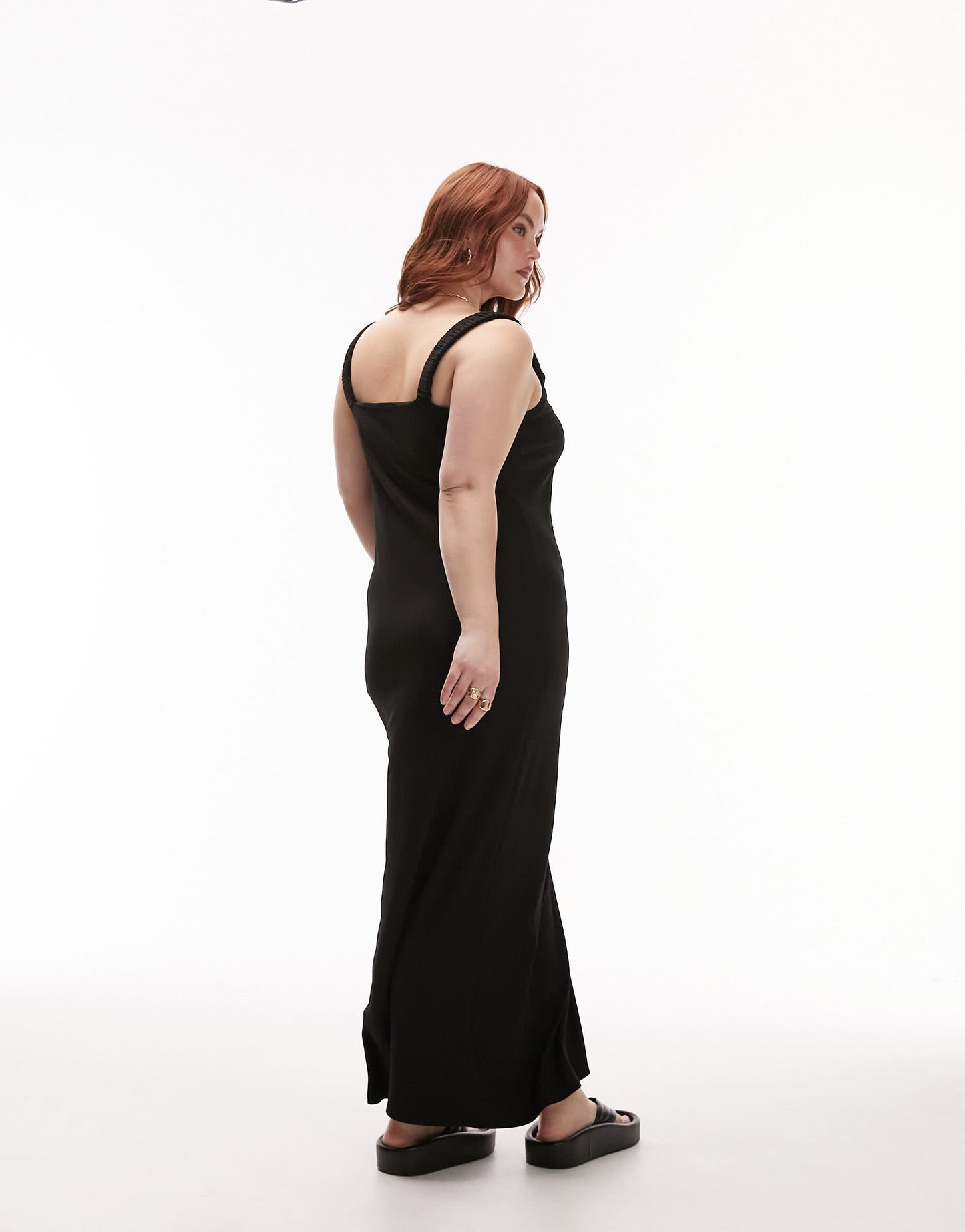 Topshop Curve jersey rib midi dress in black