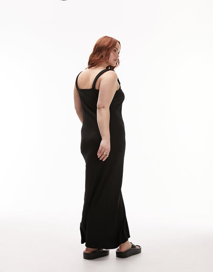 Topshop Curve jersey rib midi dress in black