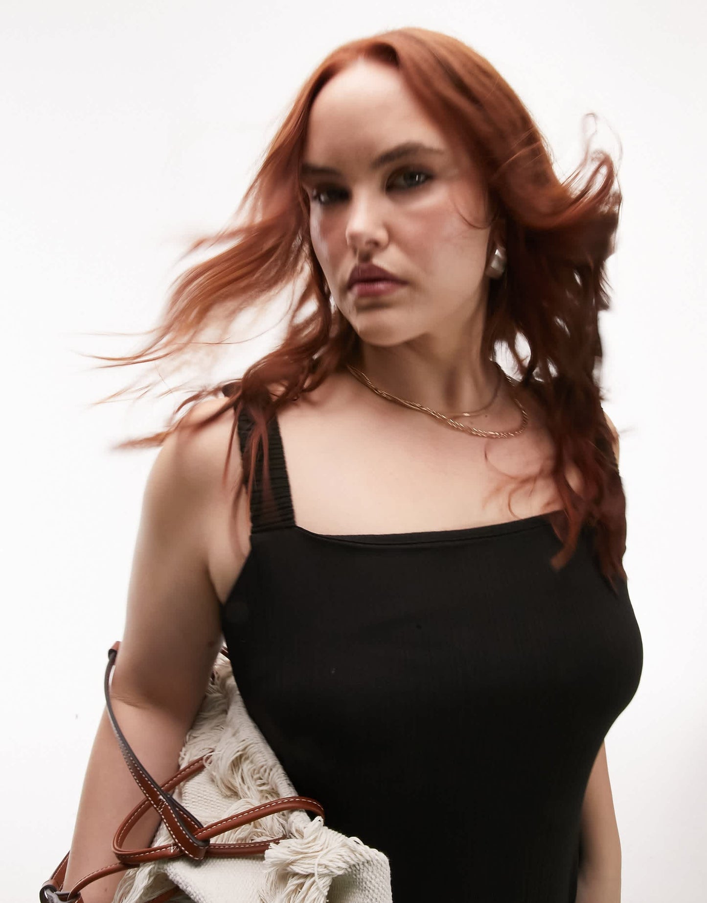 Topshop Curve jersey rib midi dress in black
