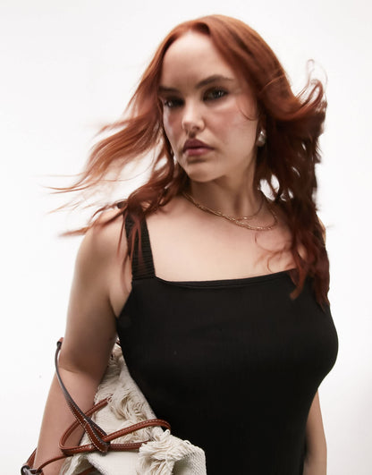 Topshop Curve jersey rib midi dress in black