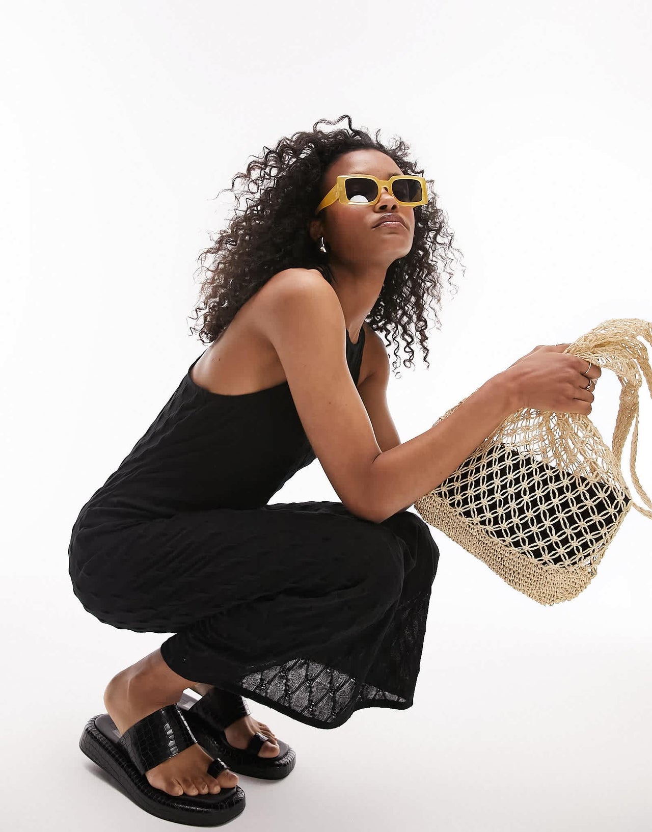 Topshop textured diamond jersey midi dress in black