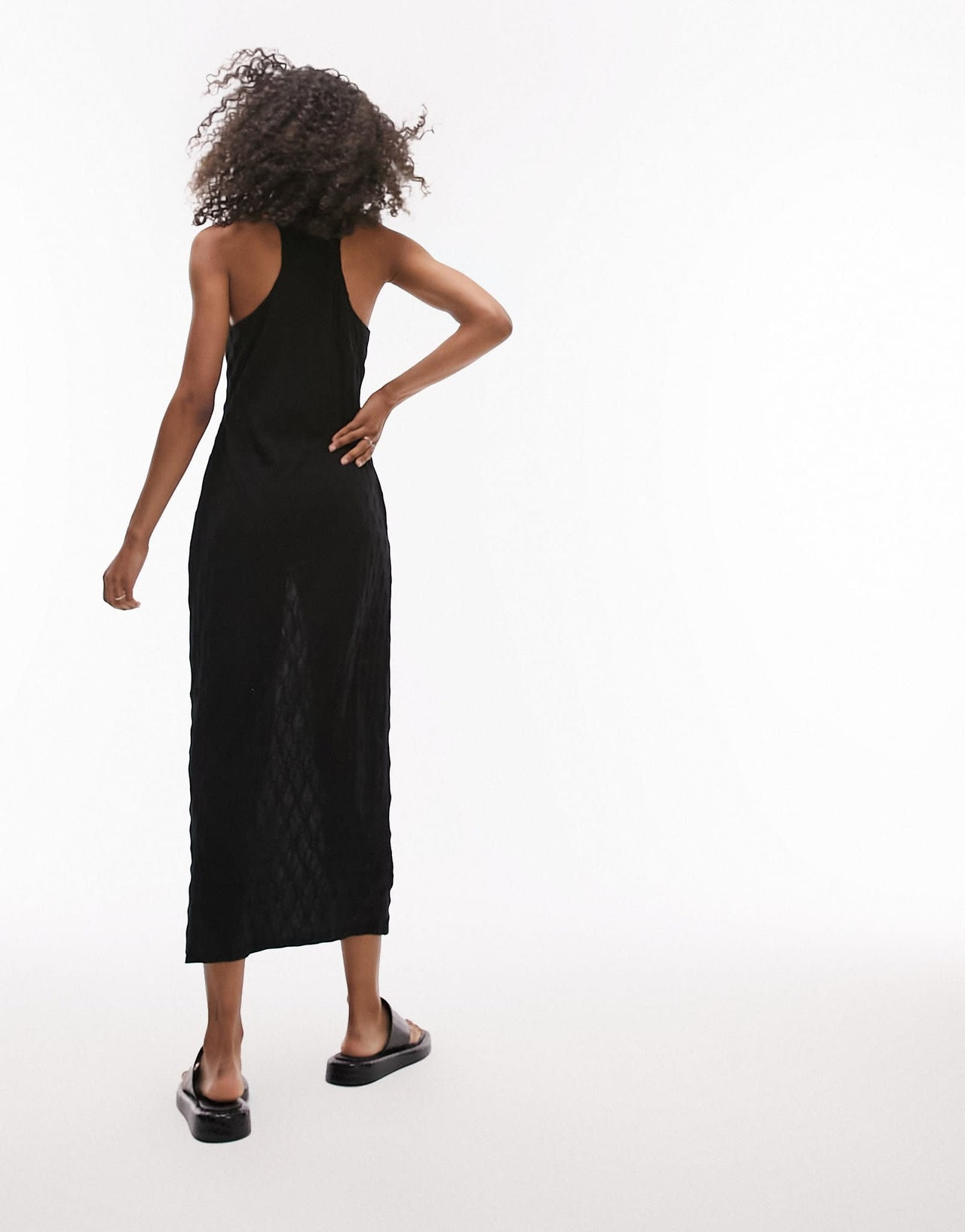 Topshop textured diamond jersey midi dress in black