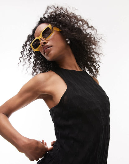 Topshop textured diamond jersey midi dress in black