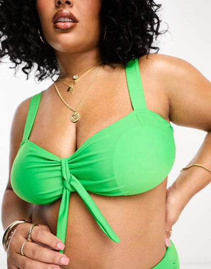 Brave Soul Plus tie front bikini top in green