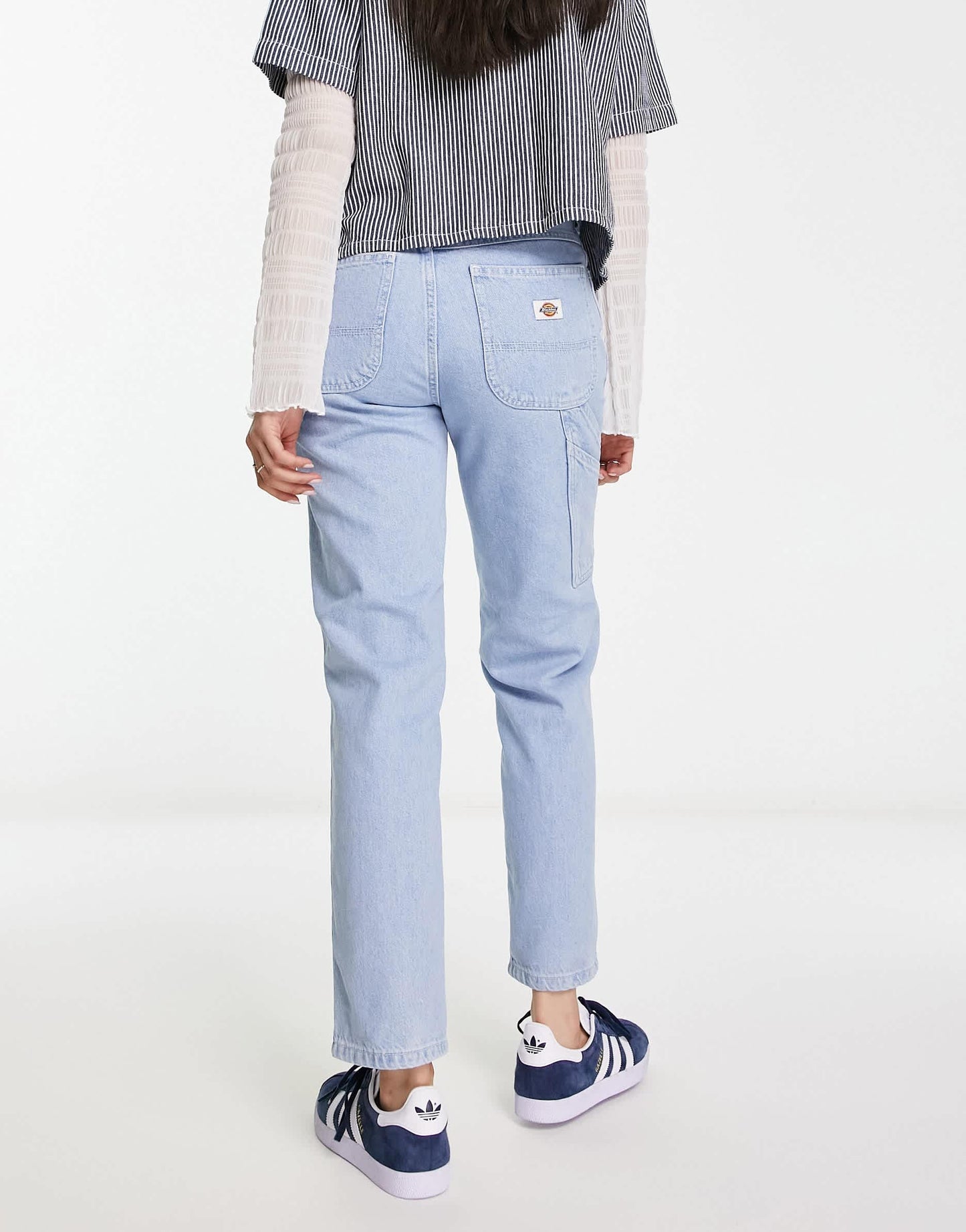 Dickies ellendale mid rise straight fit denim mom jeans in vintage blue