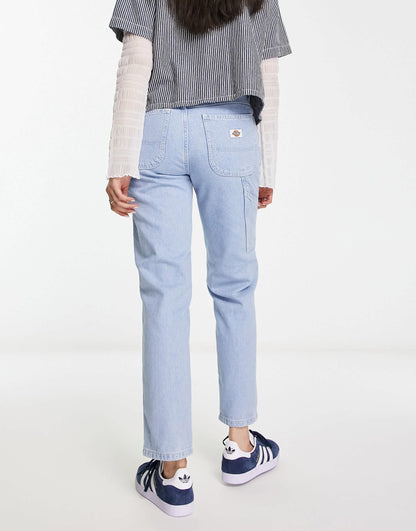 Dickies ellendale mid rise straight fit denim mom jeans in vintage blue
