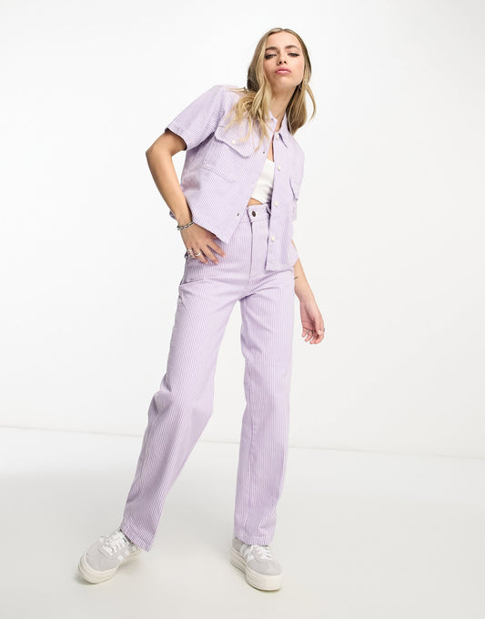 Dickies carpenter work trousers in hickory stripe purple