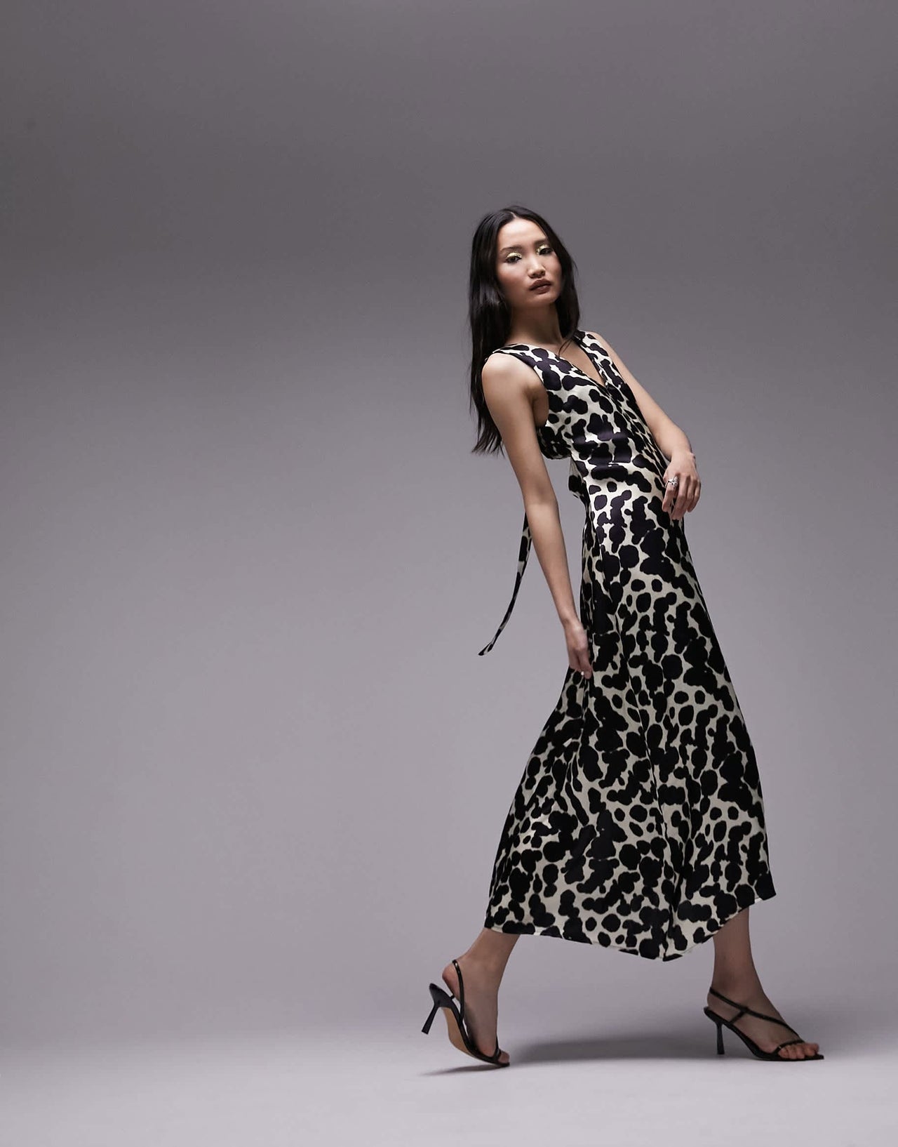 Topshop splodge pinny midi dress in mono