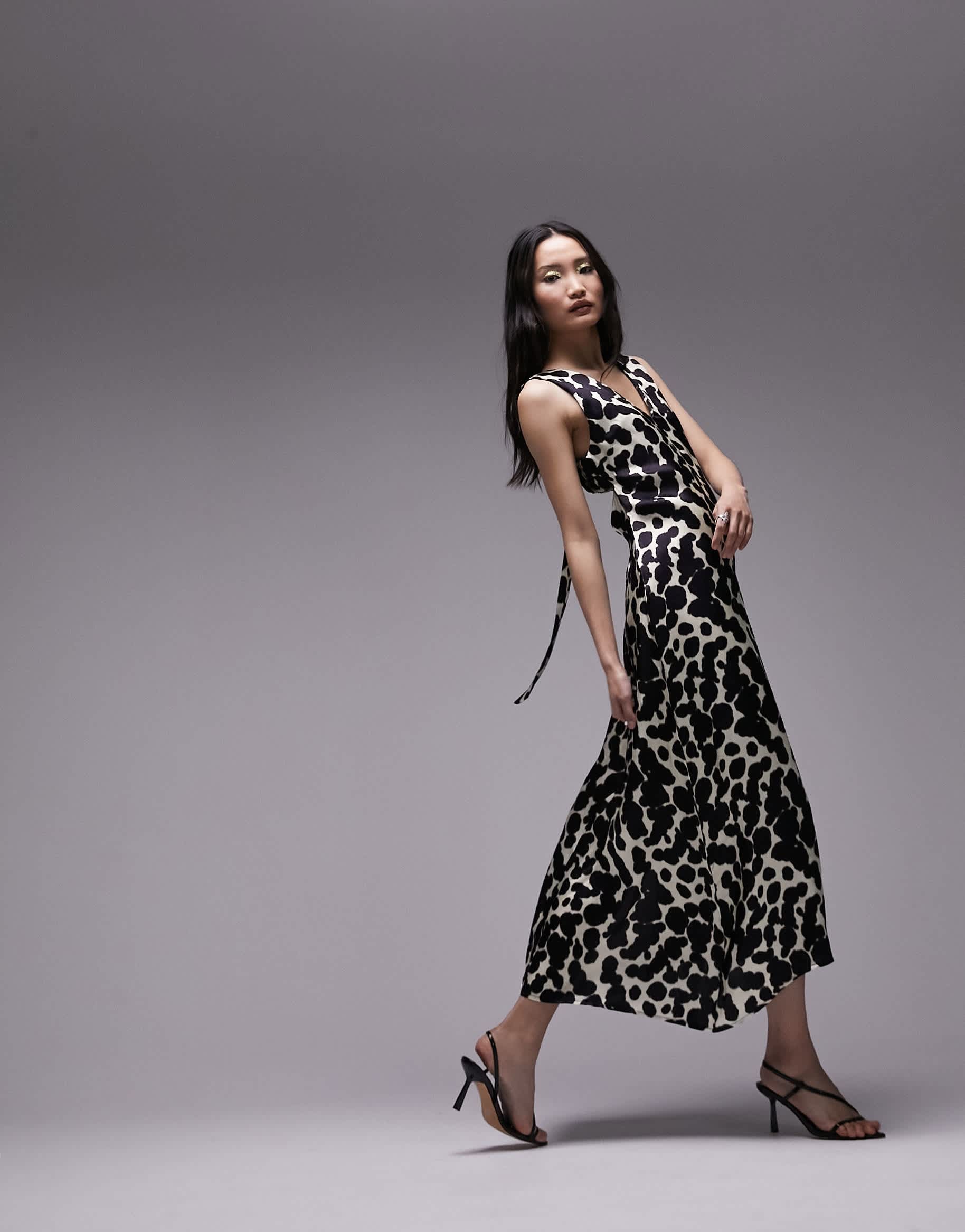 Topshop splodge pinny midi dress in mono