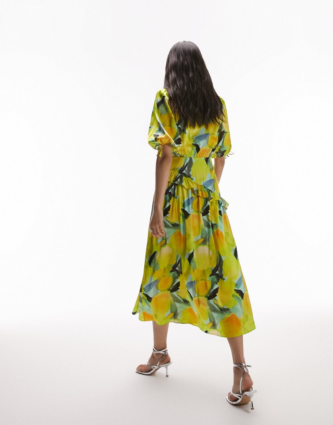Topshop floral midi wrap occasion dress in yellow floral print