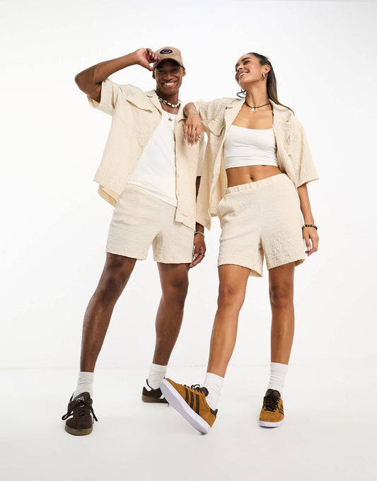 Reclaimed Vintage unisex textured short in neutral co-ord