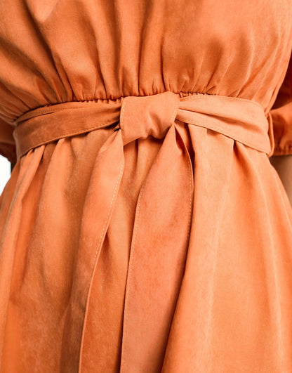 Lola May belted mini dress in orange