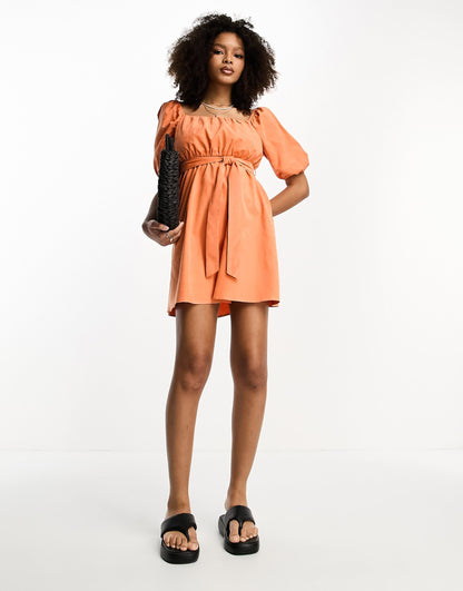 Lola May belted mini dress in orange