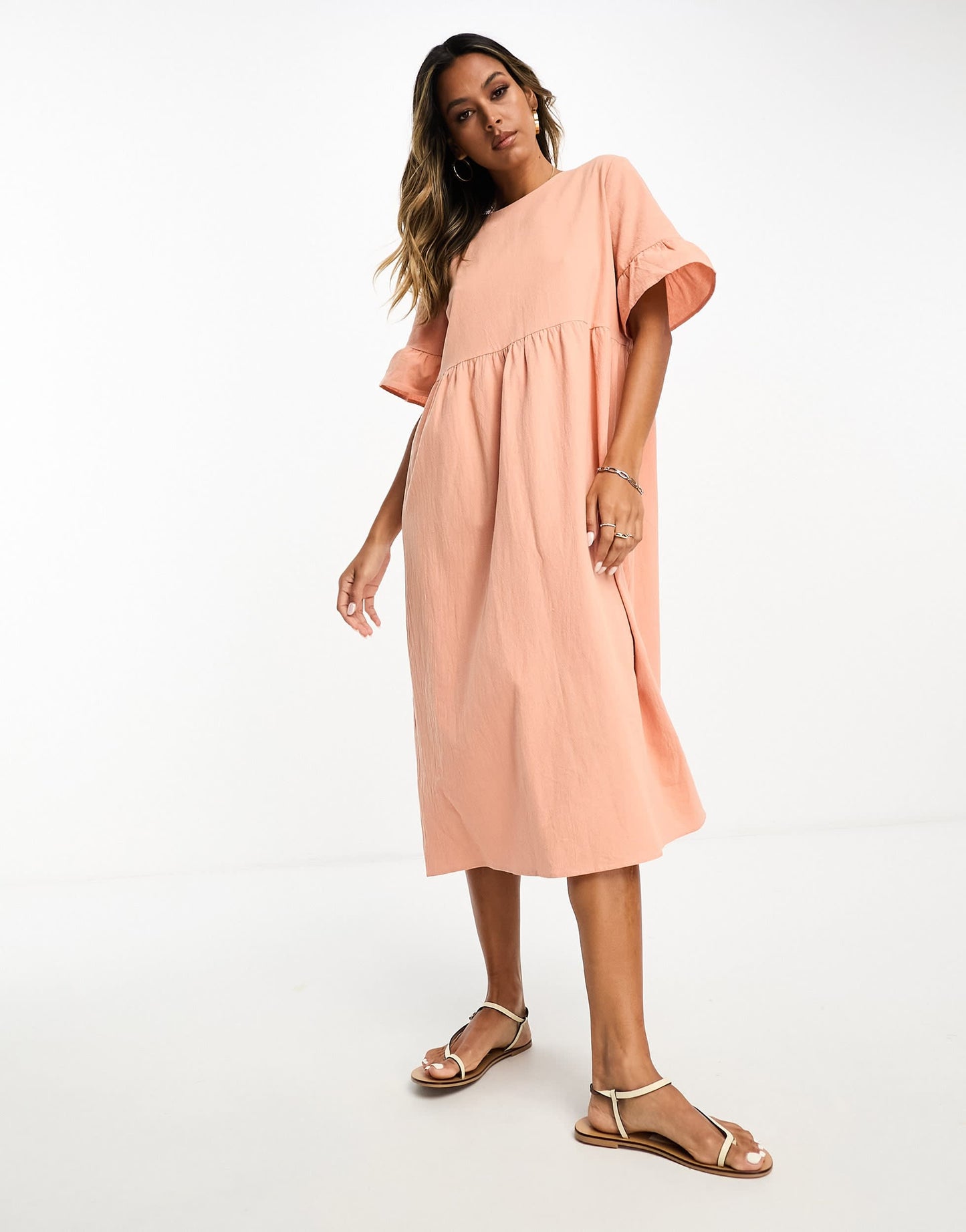 Lola May mini smock dress in peach