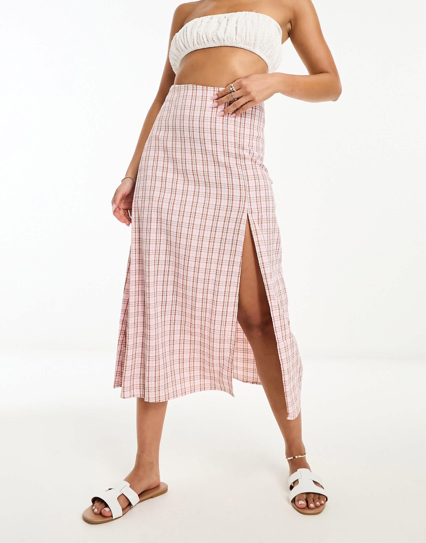 Lola May midi skirt in pink check