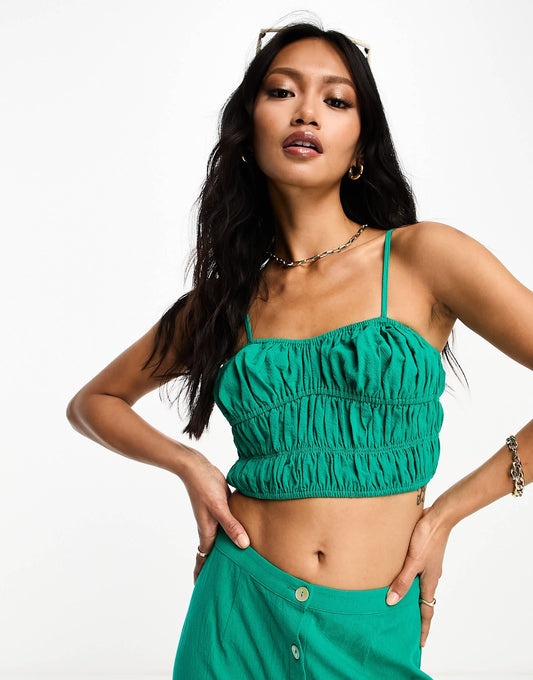 Lola May shirred cami strap crop top co-ord in teal
