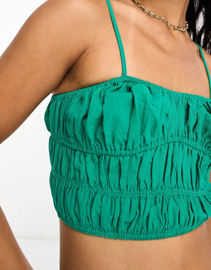 Lola May shirred cami strap crop top co-ord in teal