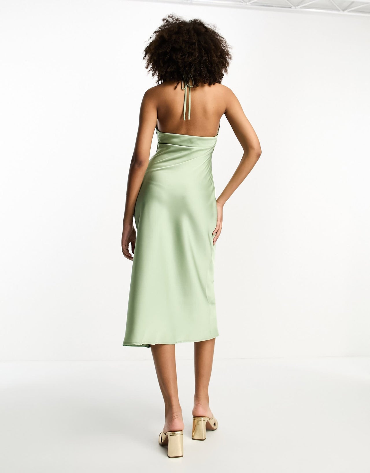 Lola May satin halter neck midi dress in sage