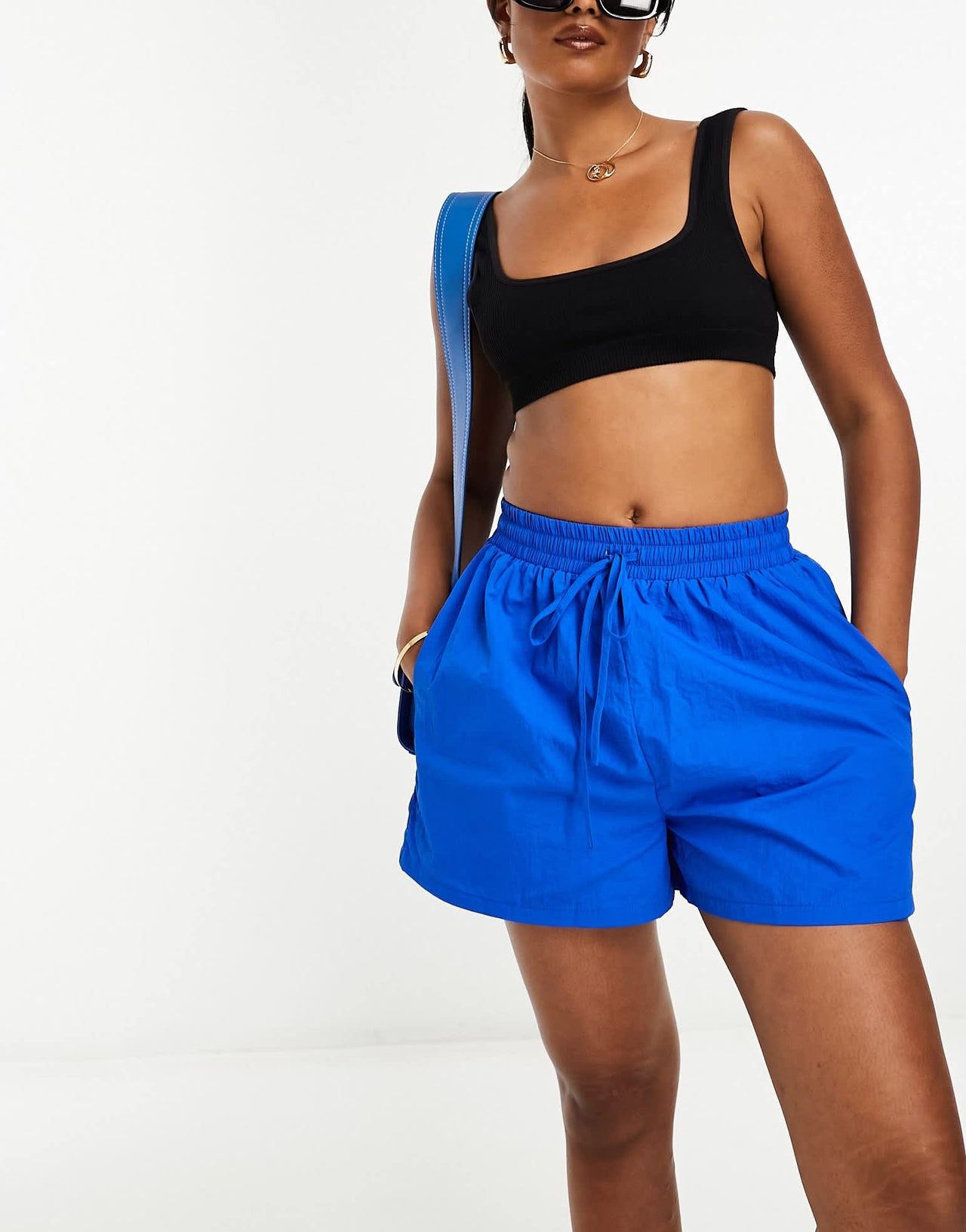 Lola May boxer shorts with tie waist in cobalt blue