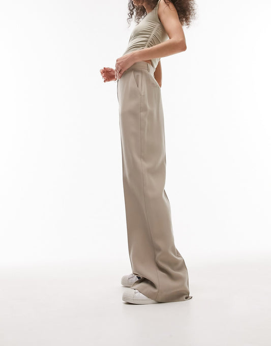 Topshop co-ord wide leg trouser in taupe