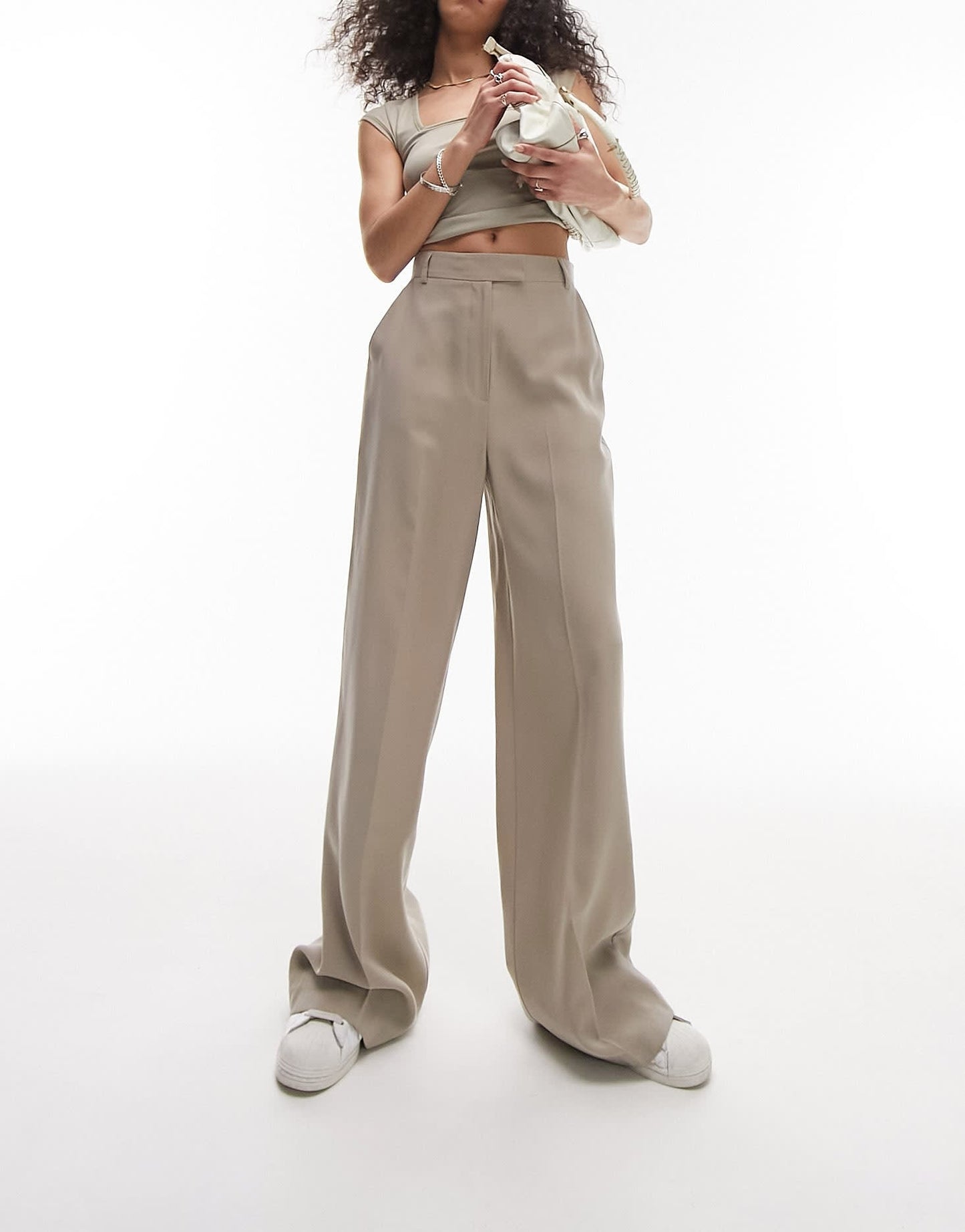 Topshop co-ord wide leg trouser in taupe