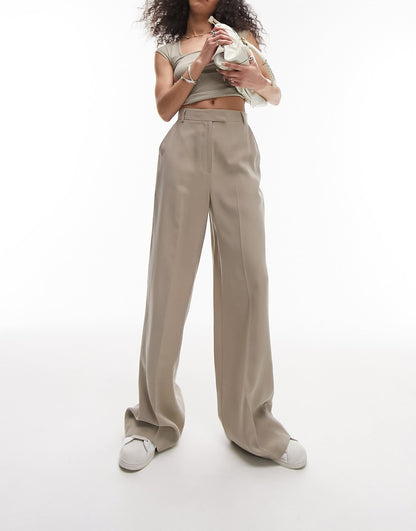 Topshop co-ord wide leg trouser in taupe