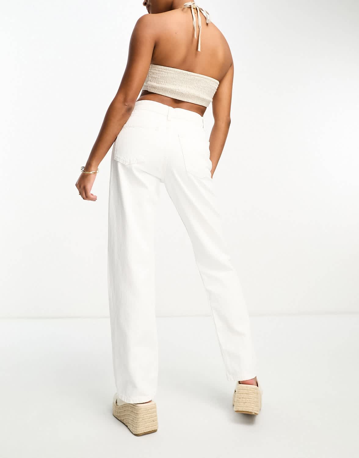 Bershka Petite straight leg jean in white