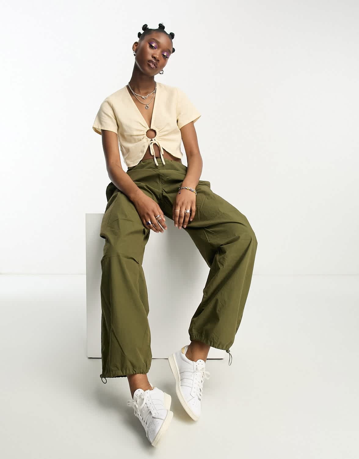 Daisy Street tie front linen cami crop top