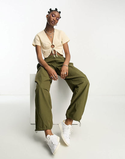 Daisy Street tie front linen cami crop top