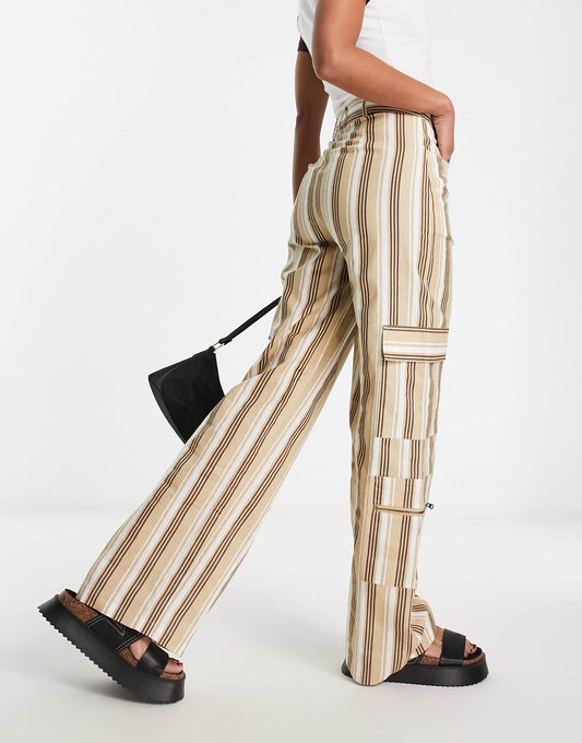Daisy Street linen stripey Y2K cargo trousers