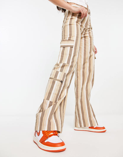 Daisy Street linen stripey Y2K cargo trousers