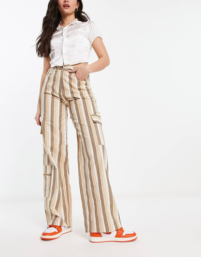 Daisy Street linen stripey Y2K cargo trousers