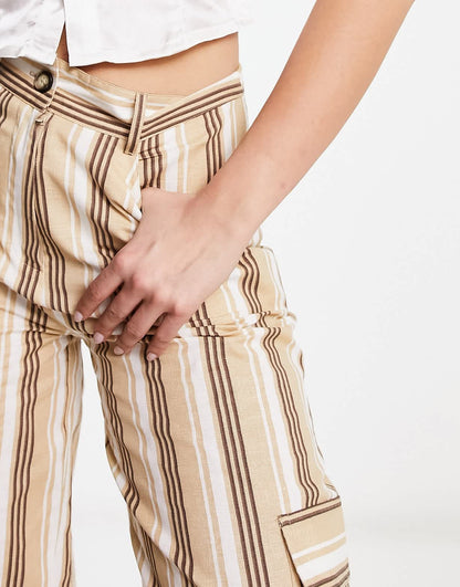Daisy Street linen stripey Y2K cargo trousers