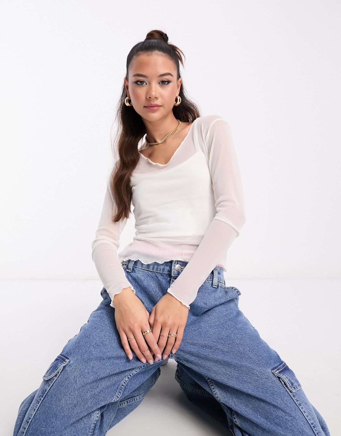 Daisy Street 90s long sleeve overlayer top