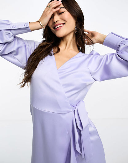 Style Cheat satin wrap mini dress in lilac