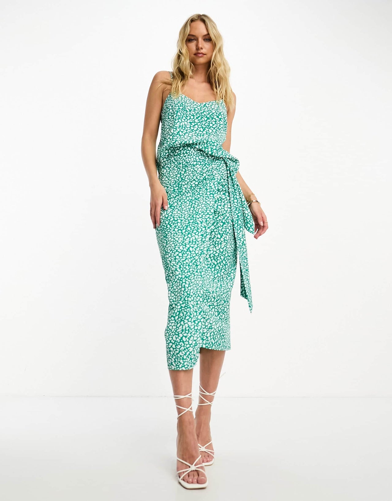 Style Cheat cami top co-ord in green animal spot