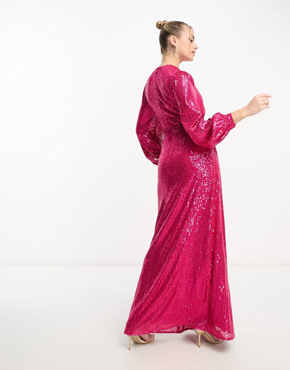 Style Cheat sequin cut-out maxi dress in bright pink