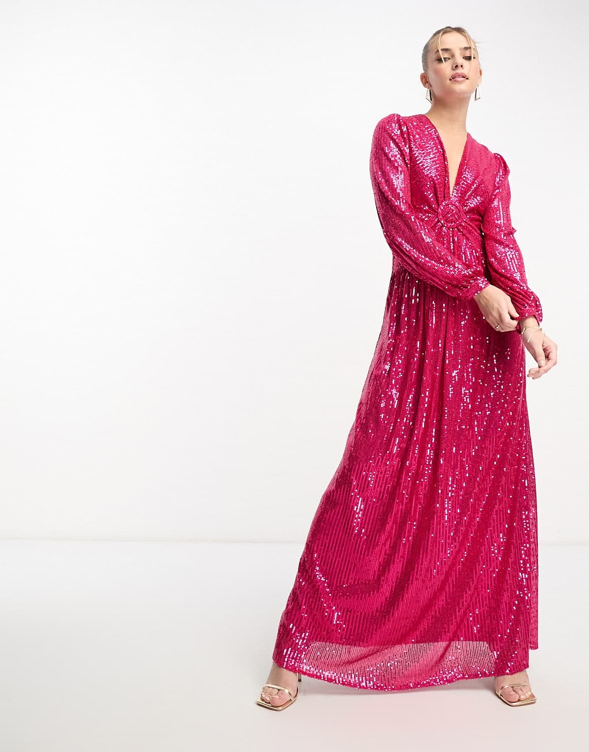 Style Cheat sequin cut-out maxi dress in bright pink