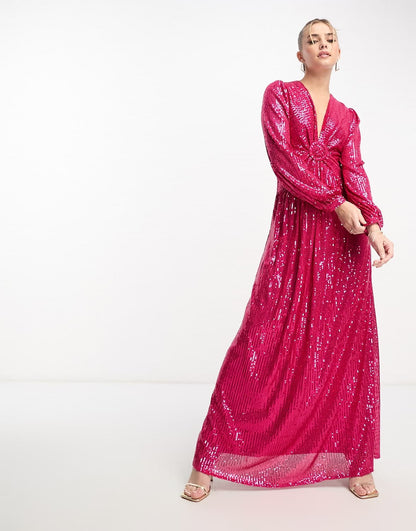 Style Cheat sequin cut-out maxi dress in bright pink