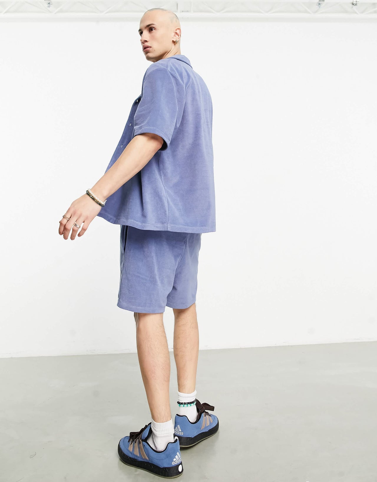 COLLUSION branded towelling beach shirt co ord in blue